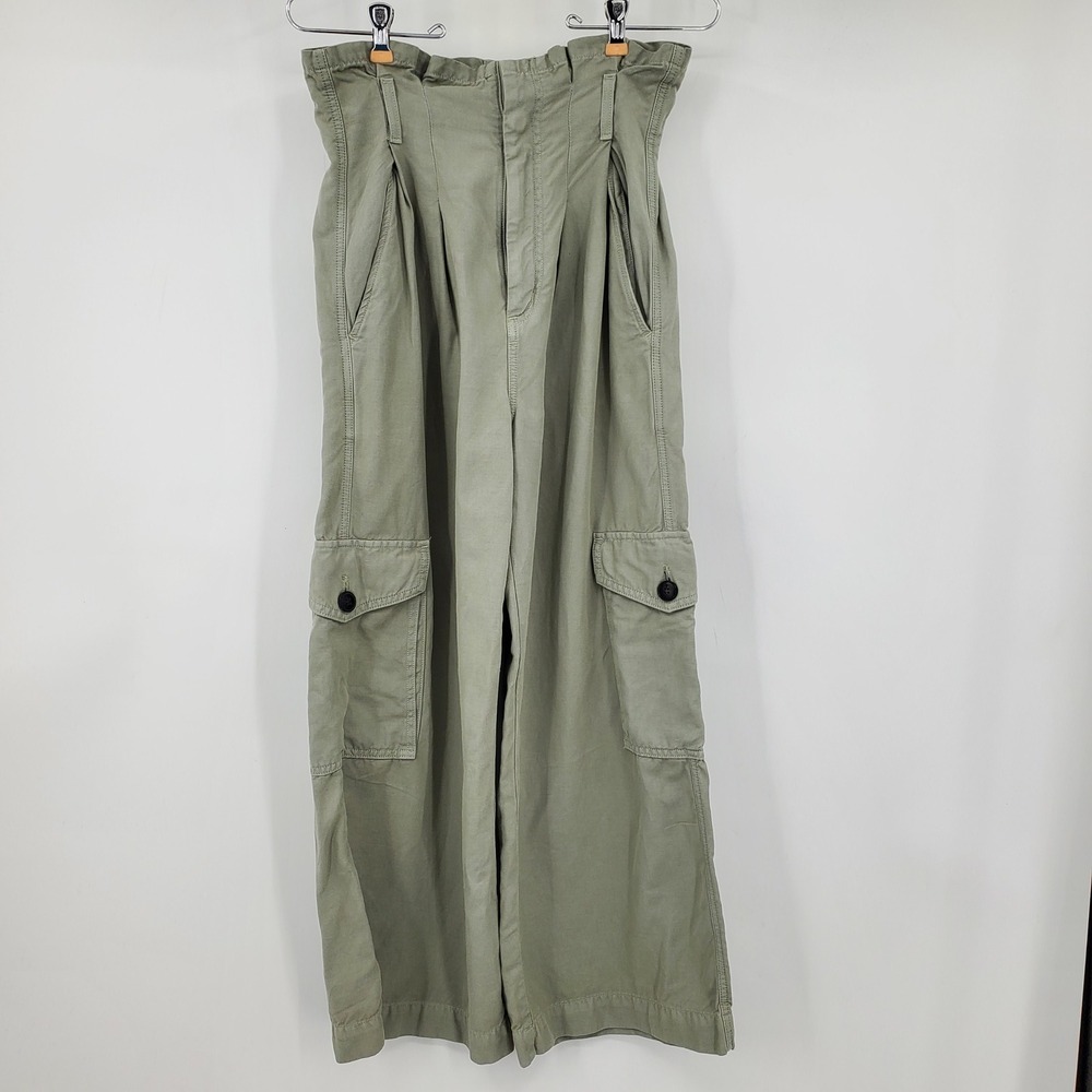 Citizens of Humanity Lizette Sage Green Cotton Linen Cargo Pants 24 Wide Leg